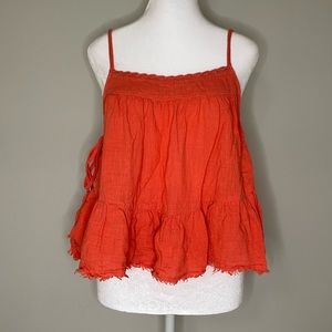 Aerie 100% Cotton Loose Salmon Top With Tassels and Fringe Trim M